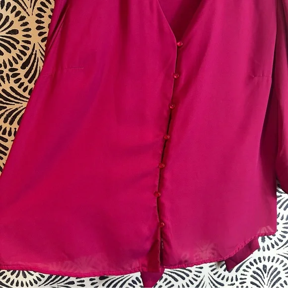 New York & Company Plum Semi Sheer Tie Neck Bow Blouse READ - Picture 4 of 14